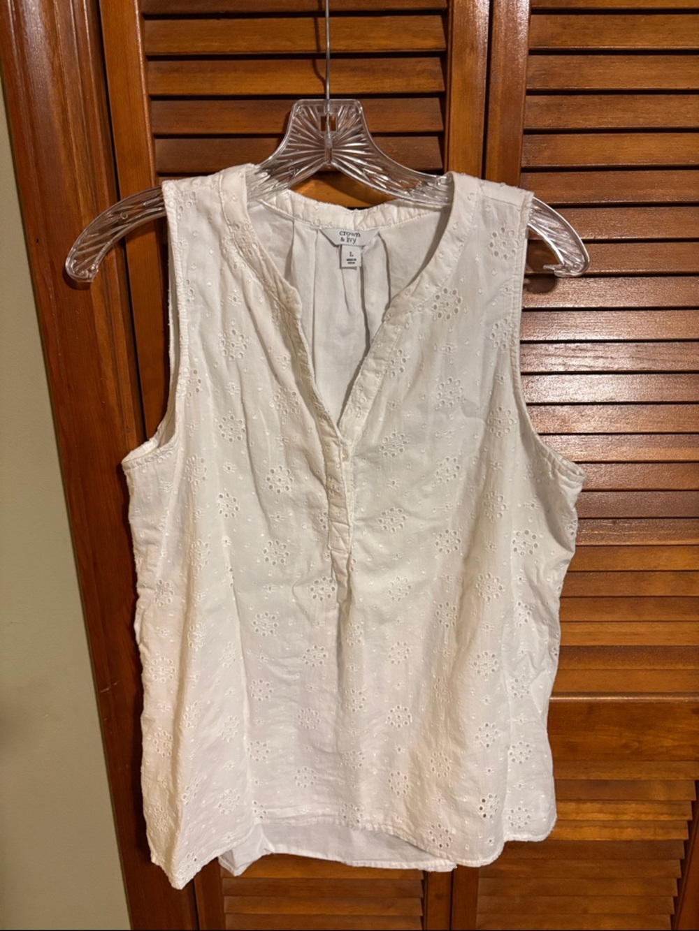 Women's White Eyelet Sleeveless Top - Lightweight Summer Blouse